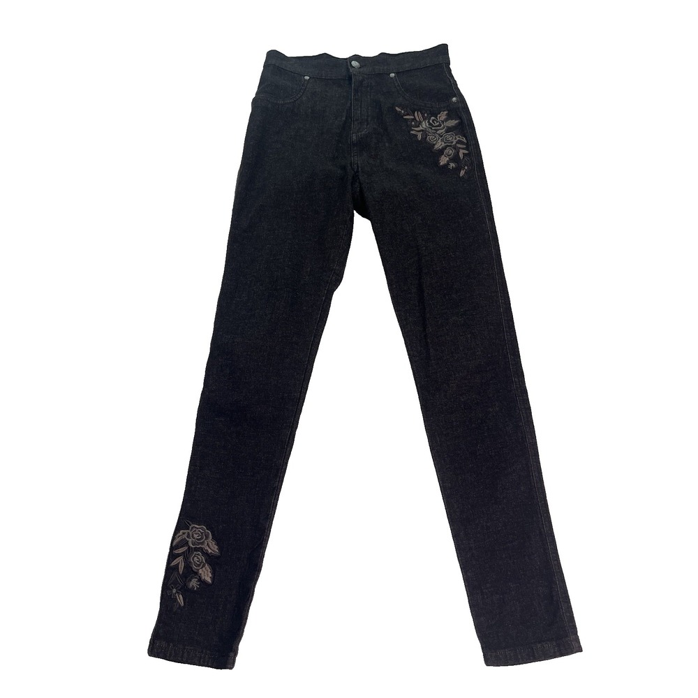 Nordstrom Jeans Women's Sz Small S Black Floral Accent Embroidered Roses